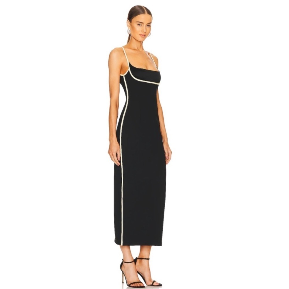 NWT Paris Georgia Florian Outline Leather Bust Midi Maxi Dress Black Lime